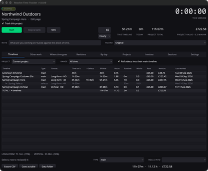 Davinci Resolve Time Tracker