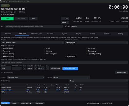 Davinci Resolve Time Tracker