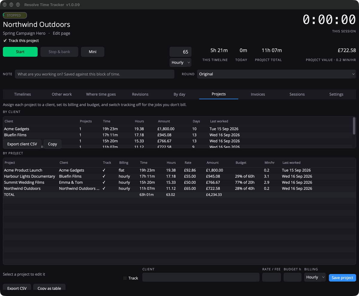 Davinci Resolve Time Tracker