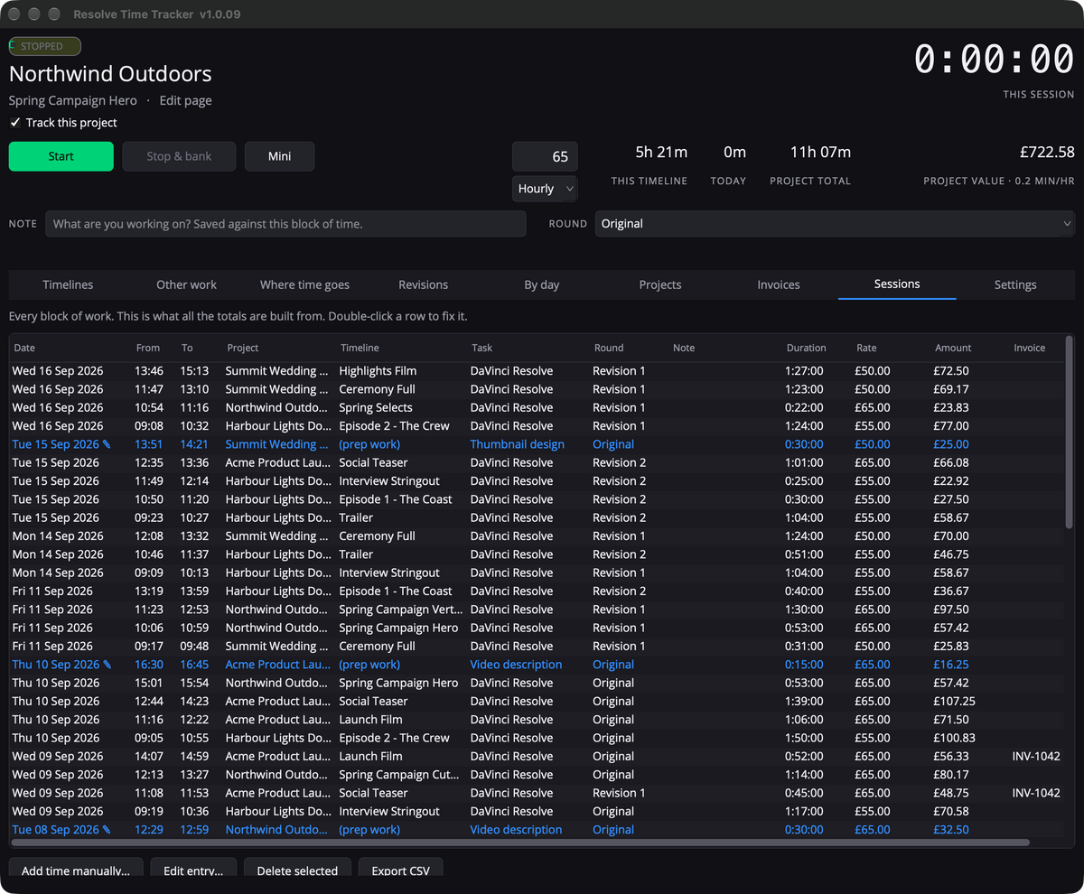 Davinci Resolve Time Tracker