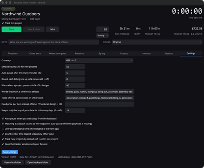 Davinci Resolve Time Tracker